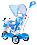 3-kołowy Rowerek dla dzieci Panda Niebieski + Dźwięki + Daszek + Barierka + Podnóżek + Rączka + Schowek