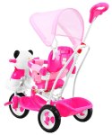 3-kołowy Rowerek dla dzieci Panda Różowy + Dźwięki + Daszek + Barierka + Podnóżek + Rączka + Schowek