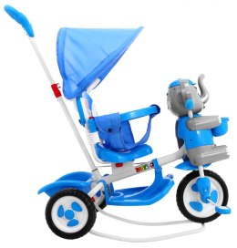 3-kołowy Rowerek dla dzieci Słonik Niebieski + Dźwięki + Daszek + Barierka + Podnóżek + Rączka + Schowek