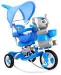 3-kołowy Rowerek dla dzieci Słonik Niebieski + Dźwięki + Daszek + Barierka + Podnóżek + Rączka + Schowek
