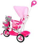 3-kołowy Rowerek dla dzieci Słonik Różowy + Dźwięki + Daszek + Barierka + Podnóżek + Rączka + Schowek
