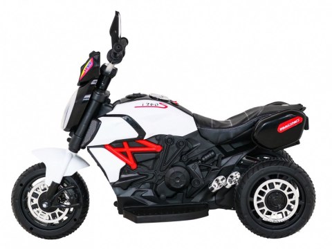 Motorek Fast Tourist na akumulator dla dzieci Biały + Audio + Światła + Ekoskóra