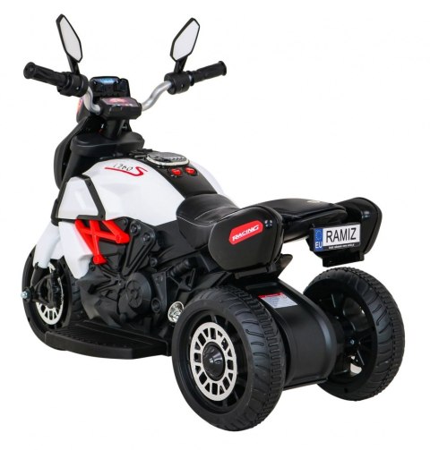 Motorek Fast Tourist na akumulator dla dzieci Biały + Audio + Światła + Ekoskóra