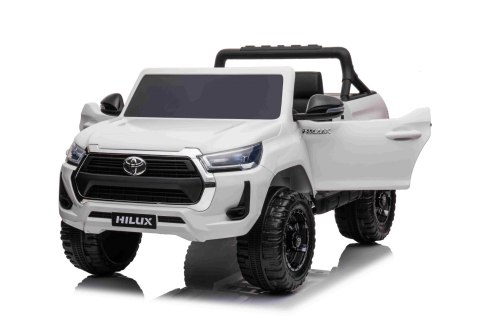 Toyota Hilux na akumulator dla dzieci Biały Pickup + Napęd 4x4 + Pilot + 2 bagażniki