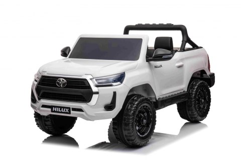 Toyota Hilux na akumulator dla dzieci Biały Pickup + Napęd 4x4 + Pilot + 2 bagażniki