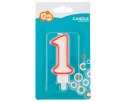 Godan - Świeczka cyferka "1", czerwony kontur 7 cm
