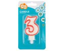 Godan - Świeczka cyferka "3", czerwony kontur 7 cm
