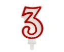 Godan - Świeczka cyferka "3", czerwony kontur 7 cm