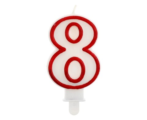 Godan - Świeczka cyferka "8", czerwony kontur 7 cm