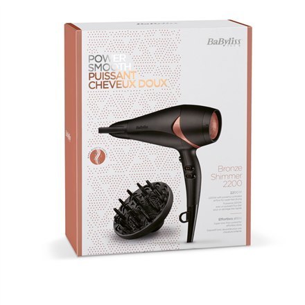 BABYLISS Suszarka do włosów D566E 2200 W Liczba stopni temperatury 2 Funkcja jonizacji Dysza z dyfuzorem Czarny/Brązowy