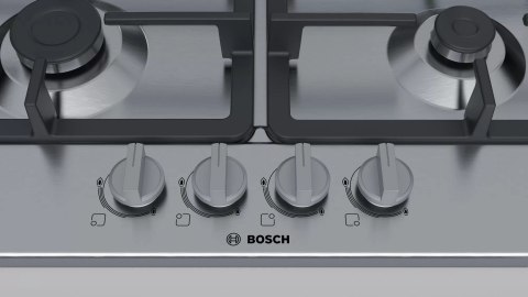 Bosch | PGH6B5B90 | Hob | Gas | Number of burners/cooking zones 4 | Rotary knobs | Stainless steel