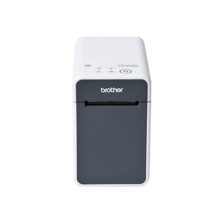 Drukarka etykiet Brother TD-2020A z przewodowym połączeniem, monochromatyczna, termiczna bezpośrednia, w kolorze czarno-białym.