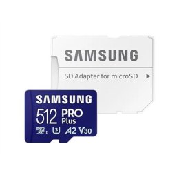 Karta Samsung PRO Plus microSD z adapterem | 512 GB | MicroSDXC | Pamięć flash klasy U3, V30, A2