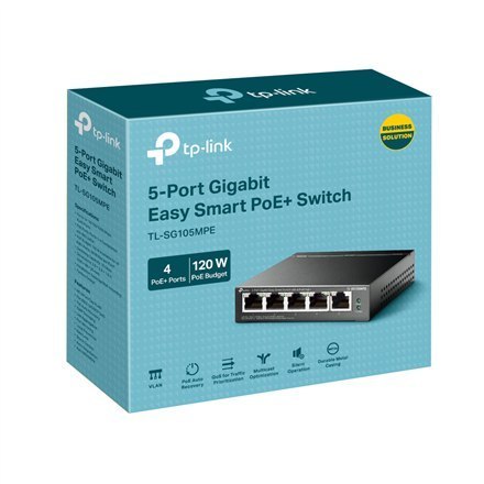 TP-LINK | 5 portowy przełącznik Gigabit Easy Smart z 4 portami PoE+ | TL-SG105MPE | Zarządzalny L2 | Desktop | Ilość portów 1 Gb