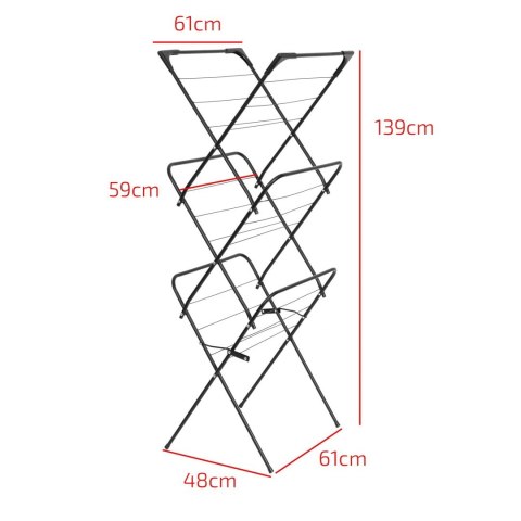 3-POZIOMOWA STOJĄCA SUSZARKA BALKONOWA PIONOWA NA PRANIE, SKŁADANA, 6 SKRZYDEŁ BRUNBESTE BB-3911