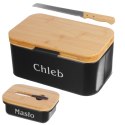 CHLEBAK METALOWY CZARNY Z DESKĄ DO KROJENIA + MASELNICZKA + NÓŻ BRUNBESTE BB-2777