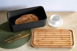 CHLEBAK STALOWY MAŁY Z DESKĄ DO KROJENIA PIECZYWA PROSTOKĄTNY CZARNY BRUNBESTE BB-2767