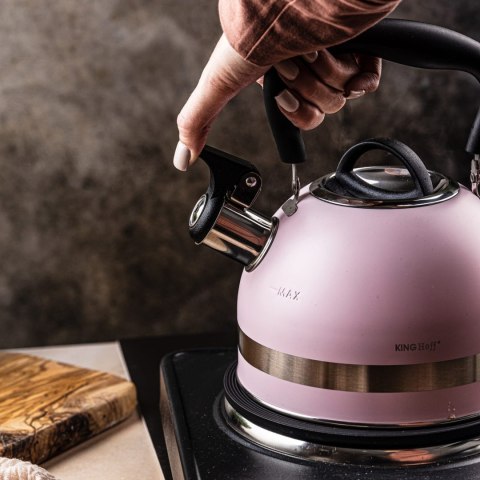 CZAJNIK STALOWY NA GAZ 1.8L MAŁY INDUKCJA KINGHOFF KH-1856 RÓŻOWY