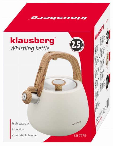 CZAJNIK STALOWY NA GAZ 2.5L INDUKCJA KLAUSBERG KB-7775 KREMOWY MATOWY