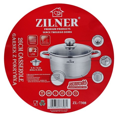 GARNEK STALOWY 8.2L 26cm DNO 5 WARSTWOWE ZILNER ZL-7308