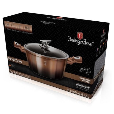 GARNEK Z POWŁOKĄ GRANITOWĄ 2.5L 20cm BERLINGER HAUS ROSE GOLD NOIR BH-1894