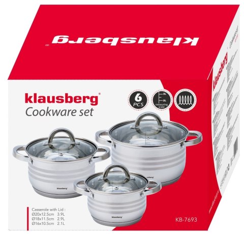 GARNKI STALOWE 6 EL. 2.1/2.9/3.9L KLAUSBERG KB-7693