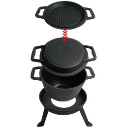 KOCIOŁEK ŻELIWNY MYŚLIWSKI 10L Z PATELNIĄ GRILL 2 W 1 KINGHOFF KH-1734