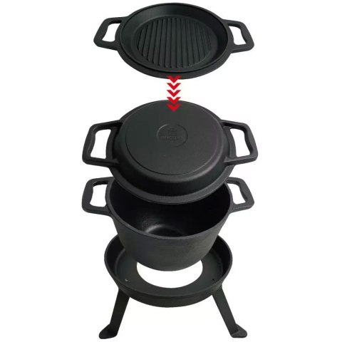 KOCIOŁEK ŻELIWNY MYŚLIWSKI 10L Z PATELNIĄ GRILL 2 W 1 KINGHOFF KH-1734