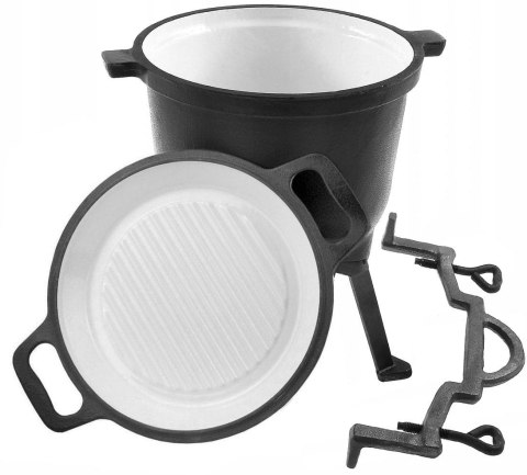 KOCIOŁEK ŻELIWNY MYŚLIWSKI 11L EMALIOWANY Z PATELNIĄ GRILLOWĄ ROSSNER MK-206