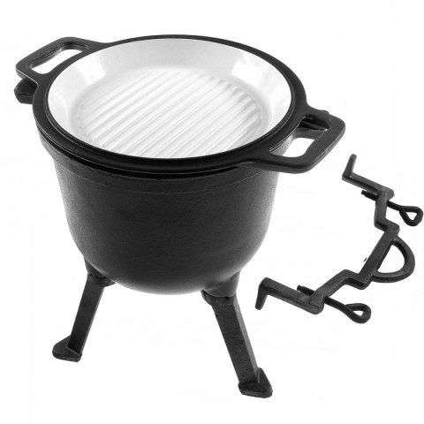 KOCIOŁEK ŻELIWNY MYŚLIWSKI 11L EMALIOWANY Z PATELNIĄ GRILLOWĄ ROSSNER MK-206