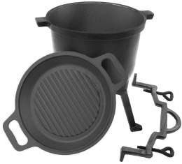 KOCIOŁEK ŻELIWNY MYŚLIWSKI 11L Z PATELNIĄ GRILLOWĄ ROSSNER PMP211