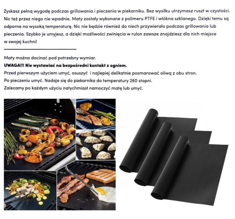 KOMPLET 3 MAT GRILLOWYCH BBQ 40 X 33 CM MATY NIEPRZYWIERAJĄCE PTFE TADAR TD-2185
