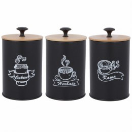 KOMPLET 3 POJEMNIKÓW KAWA HERBATA CUKIER 16X9,5CM BRUNBESTE BB-2682 (NAPISY PL)