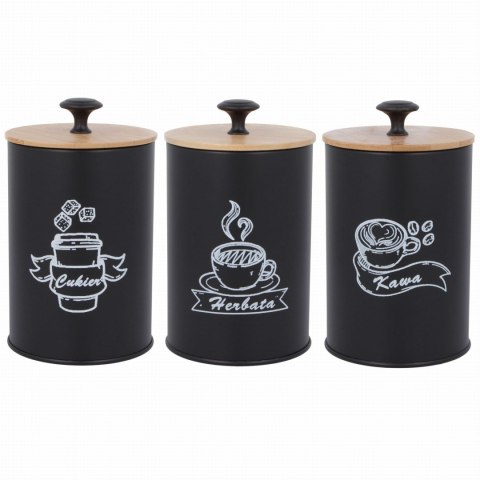 KOMPLET 3 POJEMNIKÓW KAWA HERBATA CUKIER 16X9,5CM BRUNBESTE BB-2682 (NAPISY PL)