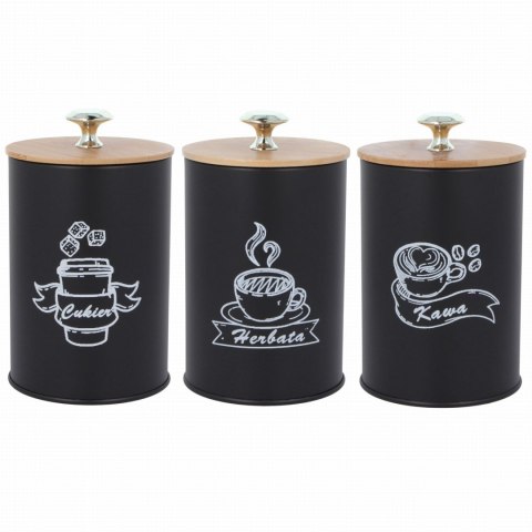 KOMPLET 3 POJEMNIKÓW KAWA HERBATA CUKIER 16X9,5CM BRUNBESTE BB-2682 (NAPISY PL)
