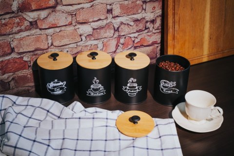 KOMPLET 4 POJEMNIKÓW KAWA HERBATA CUKIER SÓL 15X11CM BRUNBESTE BB-2687 (NAPISY PL)