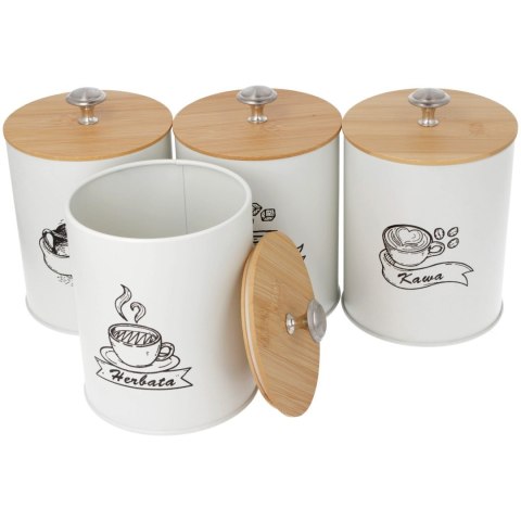 KOMPLET 4 POJEMNIKÓW KAWA HERBATA CUKIER SÓL 15X11CM BRUNBESTE BB-2780 (NAPISY PL)