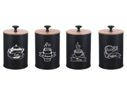 KOMPLET 4 POJEMNIKÓW KAWA HERBATA CUKIER SÓL 16X9,5CM BRUNBESTE BB-2675 (NAPISY ENG)