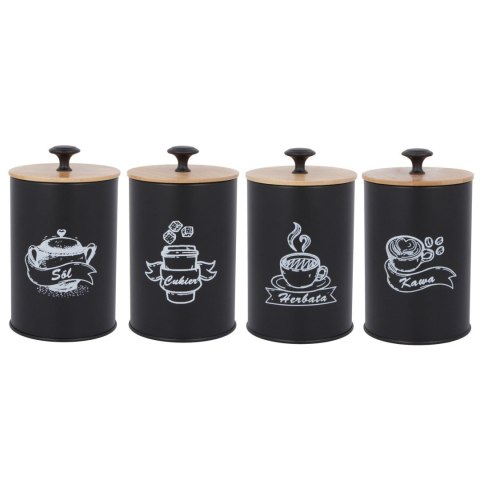 KOMPLET 4 POJEMNIKÓW KAWA HERBATA CUKIER SÓL 16X9,5CM BRUNBESTE BB-2681 (NAPISY PL)