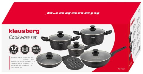 KOMPLET GARNKÓW Z MARMURKOWĄ POWŁOKĄ NIEPRZYWIERAJĄCĄ 12-ELE KLAUSBERG KB-7657