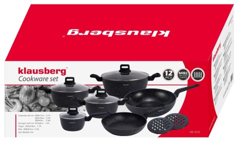 KOMPLET GARNKÓW Z MARMURKOWĄ POWŁOKĄ NIEPRZYWIERAJĄCĄ 12-ELE KLAUSBERG KB-7675