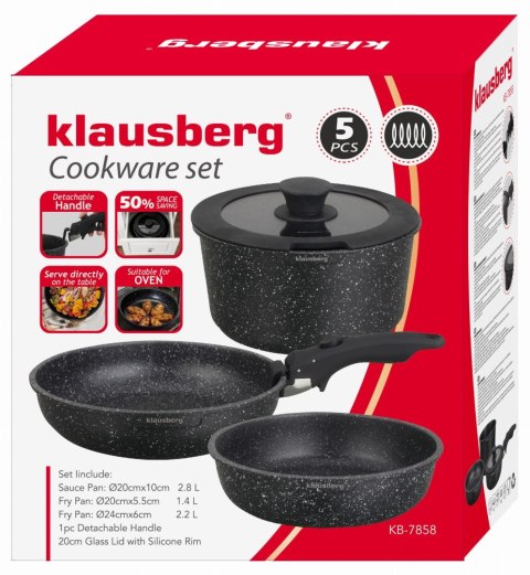 KOMPLET GARNKÓW Z MARMURKOWĄ POWŁOKĄ NIEPRZYWIERAJĄCĄ 5-ELE KLAUSBERG KB-7858