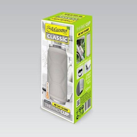 KUBEK TERMICZNY 500ml PUSZKA USTNIK MAESTRO MR-1647-50-G SZARY