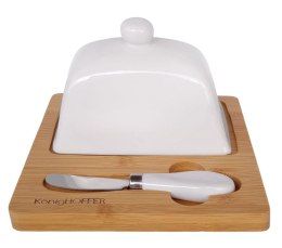 MASELNICZKA PORCELANOWA Z NOŻYKIEM ORAZ DREWNIANĄ PODSTAWĄ KONIGHOFFER KG-0609