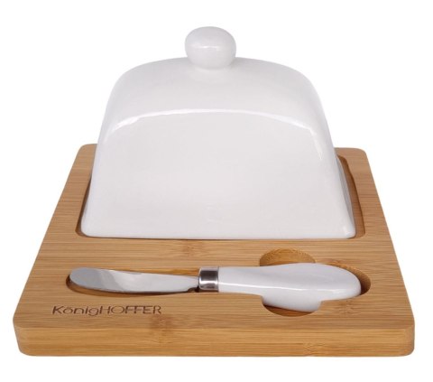 MASELNICZKA PORCELANOWA Z NOŻYKIEM ORAZ DREWNIANĄ PODSTAWĄ KONIGHOFFER KG-0609