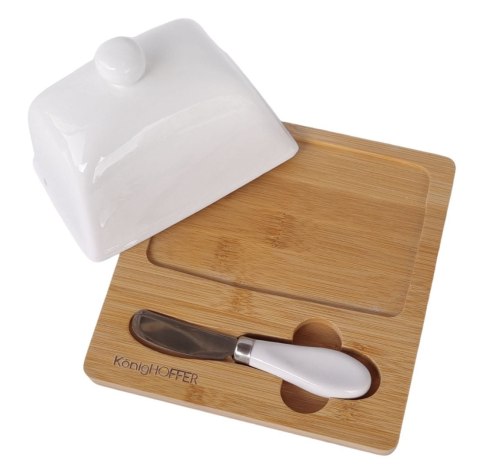 MASELNICZKA PORCELANOWA Z NOŻYKIEM ORAZ DREWNIANĄ PODSTAWĄ KONIGHOFFER KG-0609