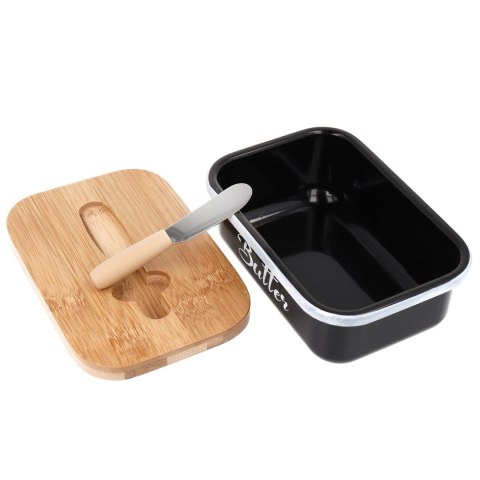 MASELNICZKA STALOWA Z NOŻEM DO MASŁA CZARNO-BIAŁA BRUNBESTE BB-2671-DE