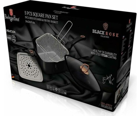 PATELNIA 24cm Z KOSZEM I PŁYTĄ PAROWĄ 4 EL. BERLINGER HAUS BLACK ROSE BH-6792T