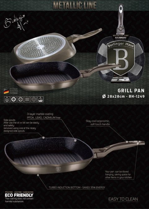 PATELNIA GRANITOWA GRILL 28CM BERLINGER HAUS METALLIC LINE CARBON BH-1249