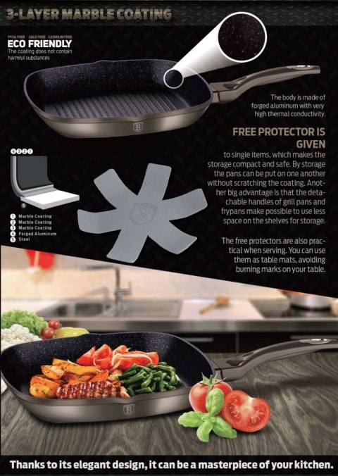 PATELNIA GRANITOWA GRILL 28CM BERLINGER HAUS METALLIC LINE CARBON BH-1249